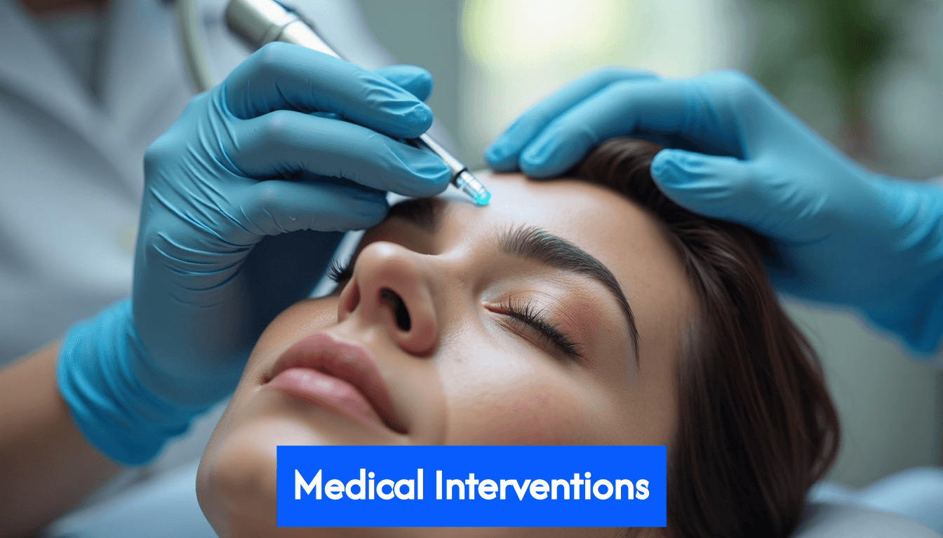 Close-up of hair restoration procedure in clinic