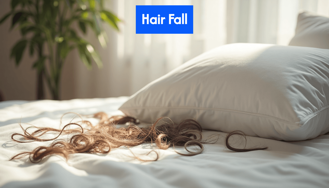 Hair strands on pillow indicating hair fall