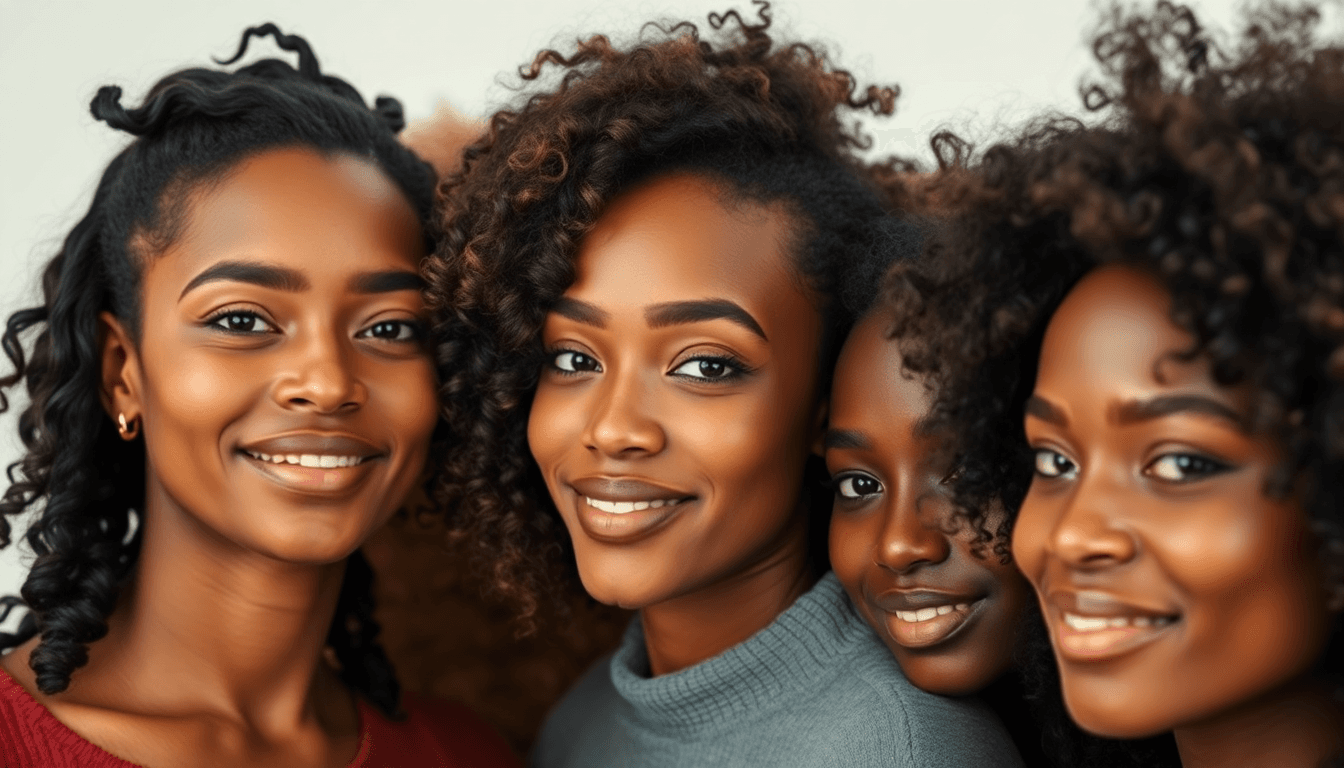 Close-up of diverse natural hair types