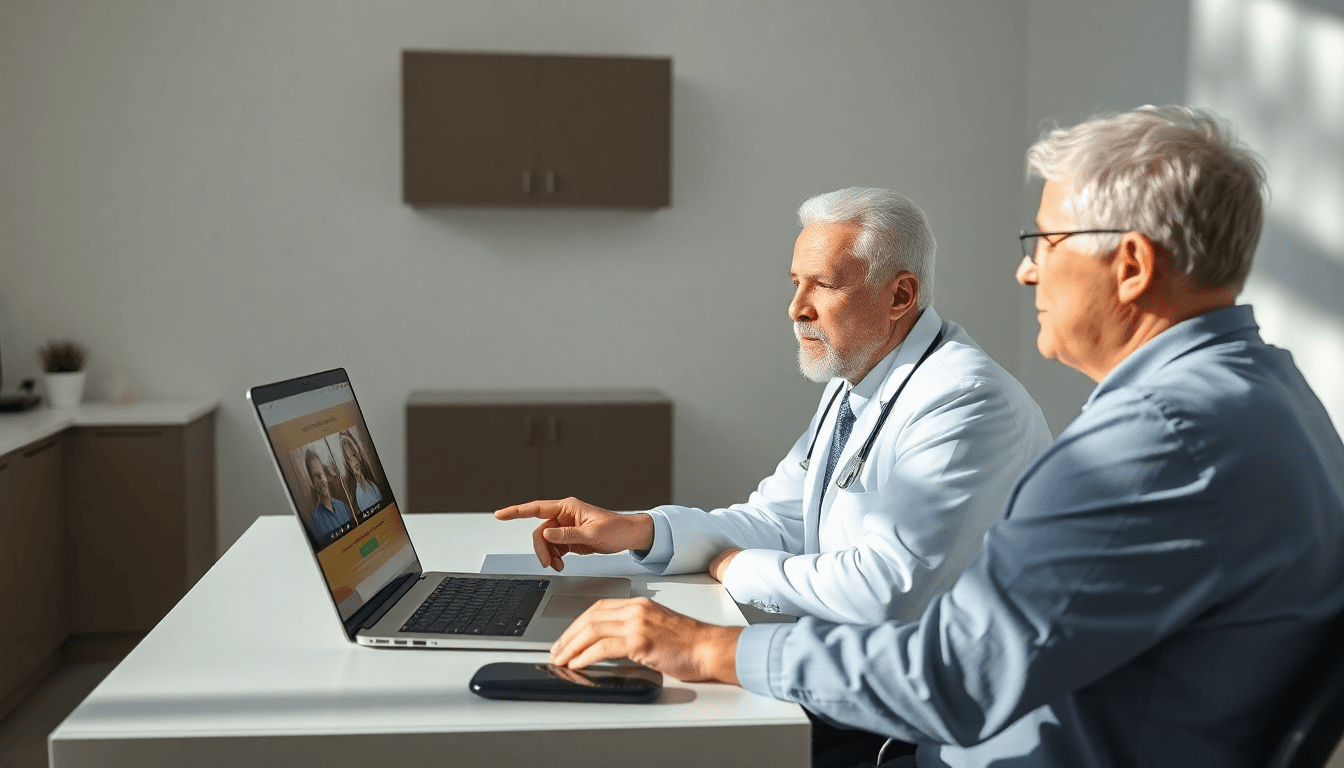 Doctor and patient reviewing hair restoration results