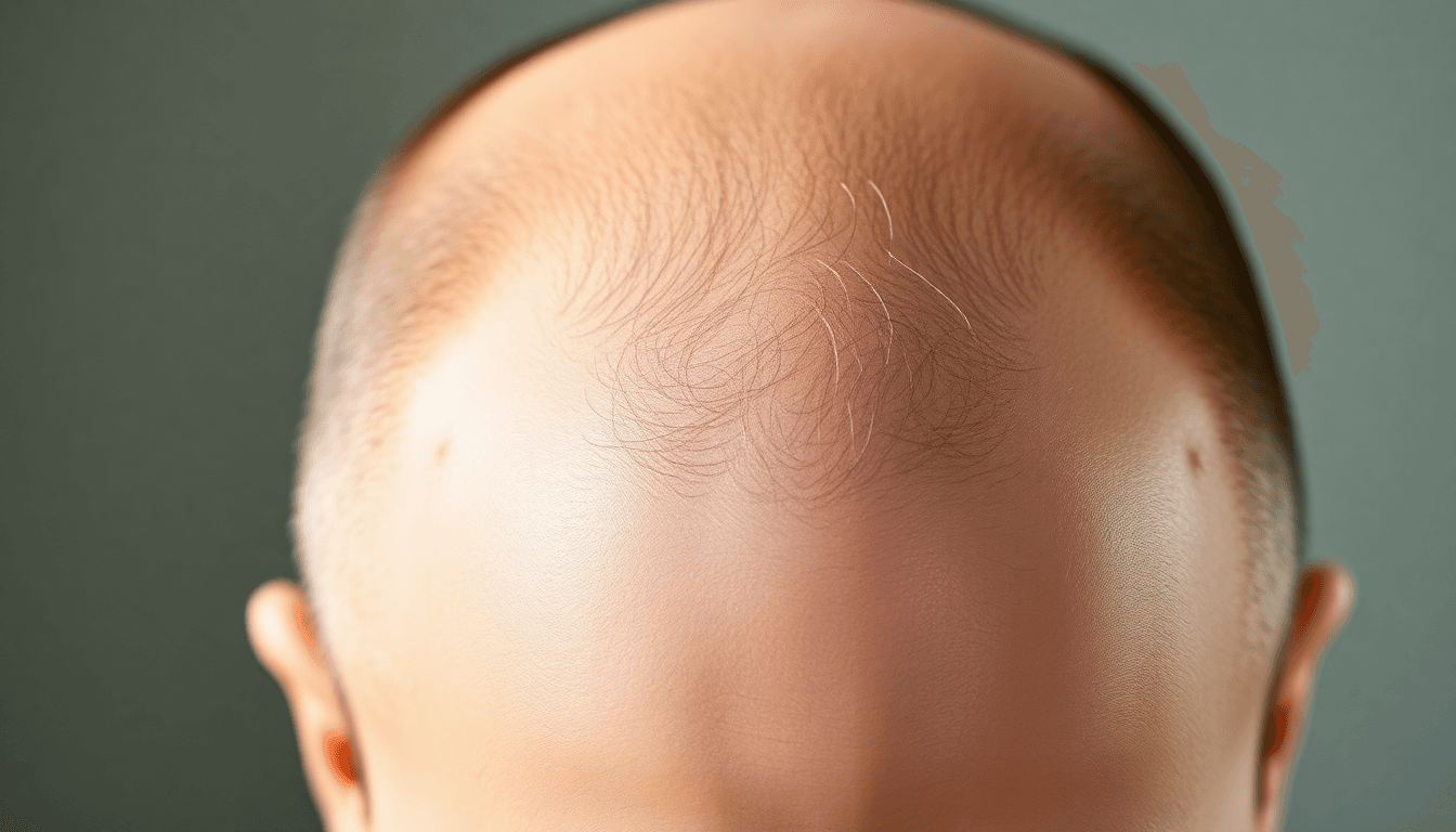 Close-up of male with thinning hair on crown