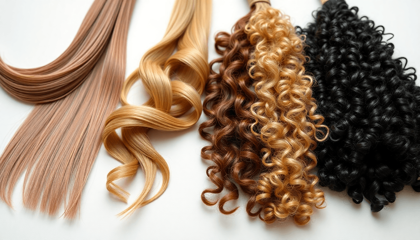 Close-up showing straight, wavy, curly, and coily hair