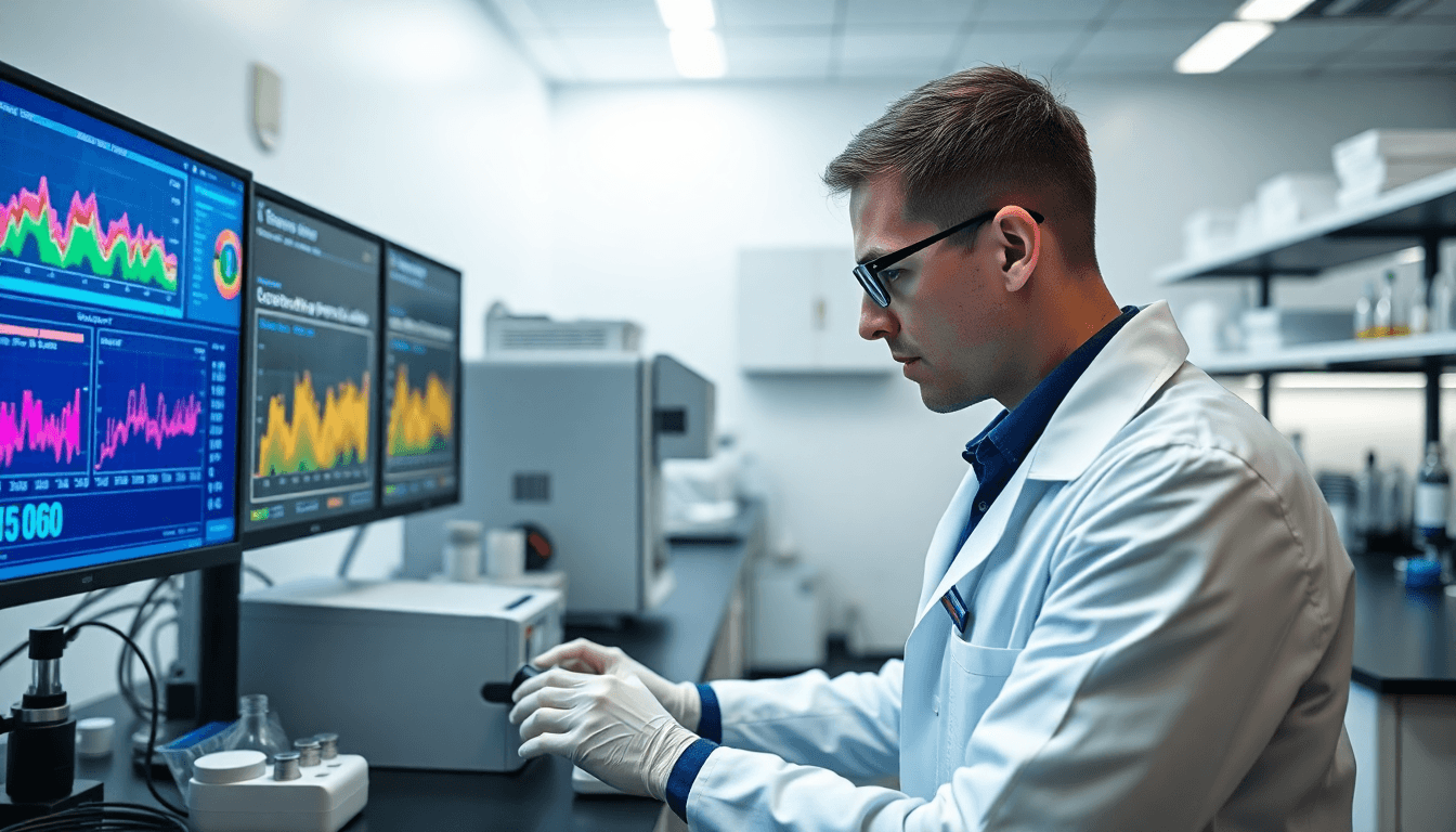 Laboratory technician testing hair with advanced instruments