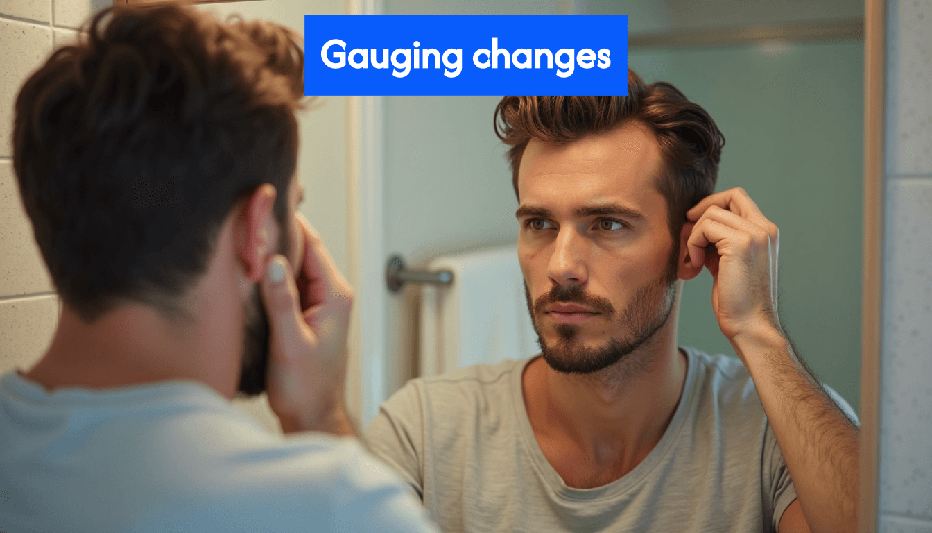Man checking his hairline in a mirror.