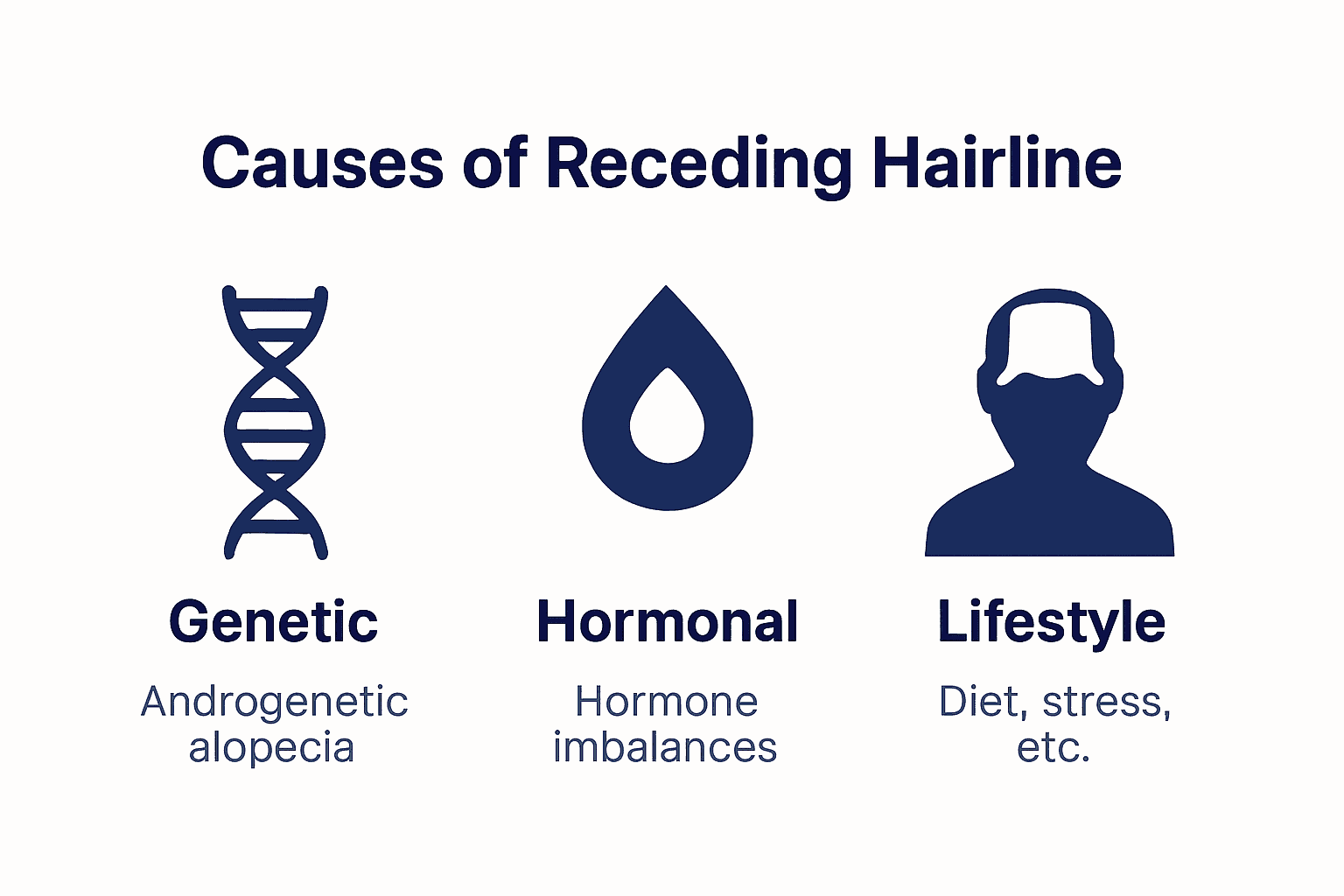 Infographie : les principales causes de la chute de cheveux au niveau des tempes — génétique, hormones et mode de vie.