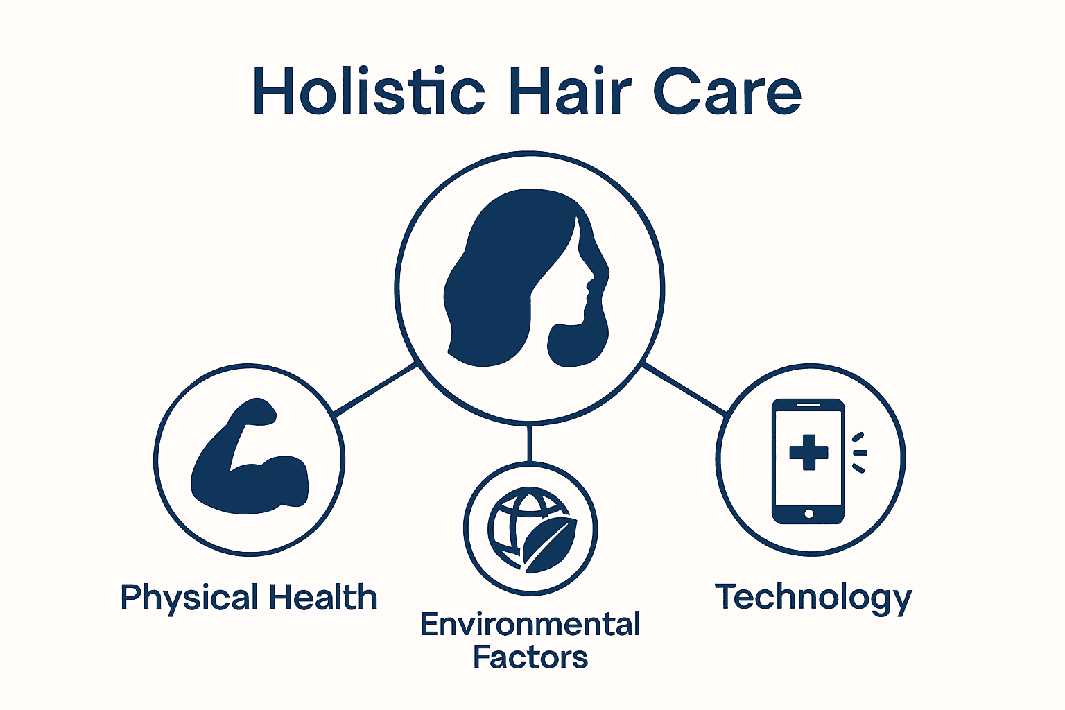 Diagram showing holistic hair care factors and their connections