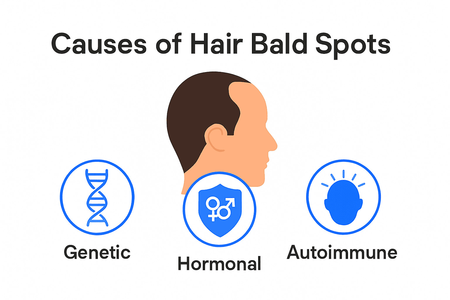 Infographic showing main causes of hair bald spots
