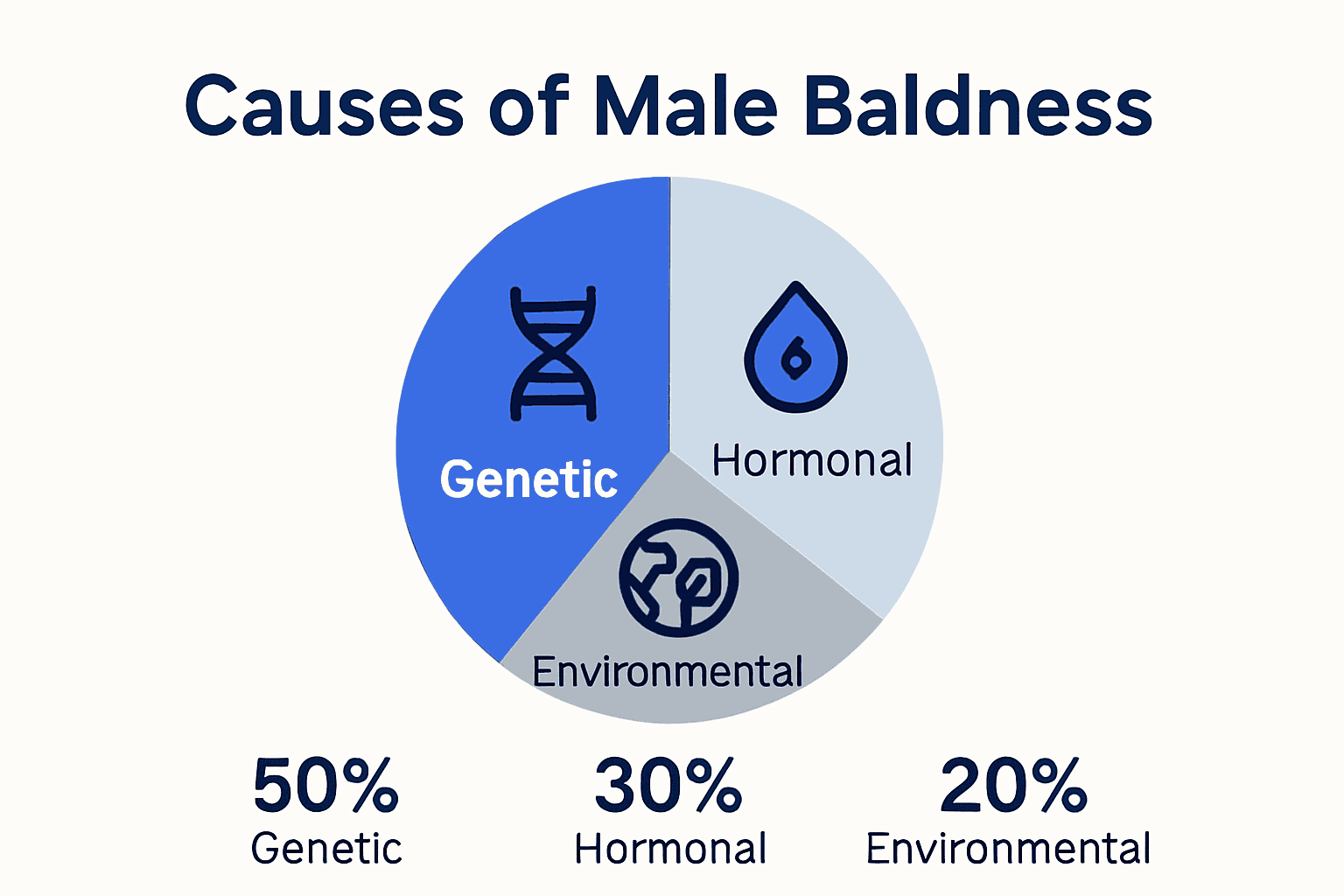 Infographic showing key causes of male baldness