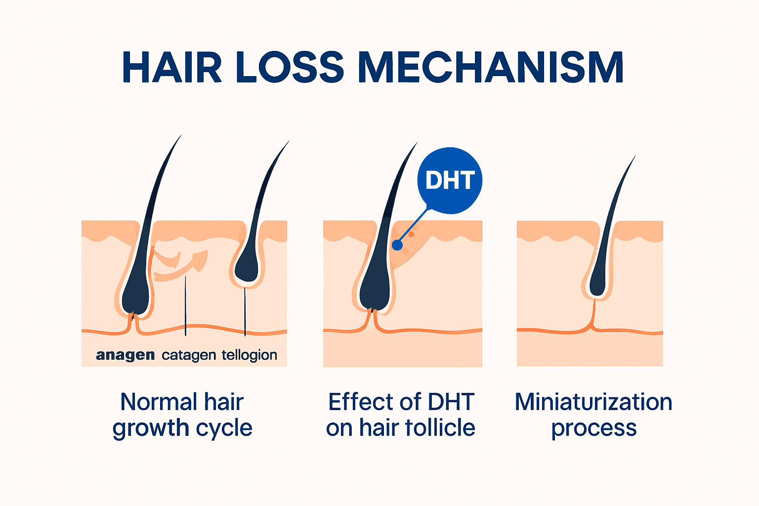 Infographic explaining biological causes of fin hair loss