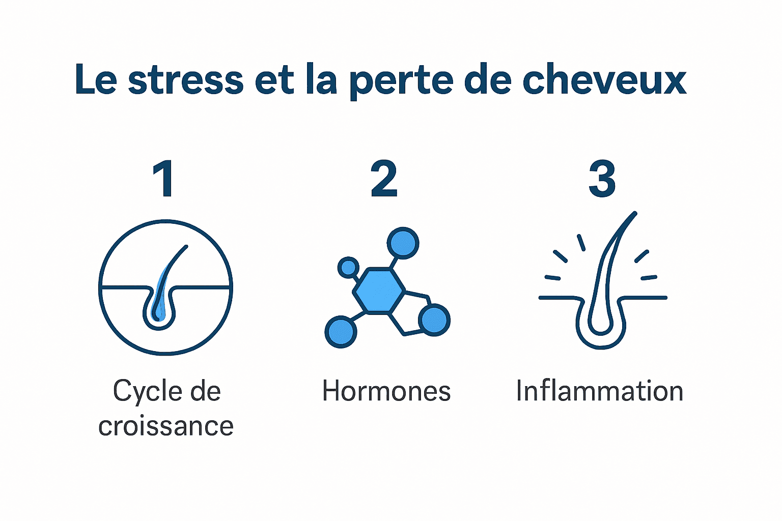 Infographie sur les mécanismes du stress et perte de cheveux