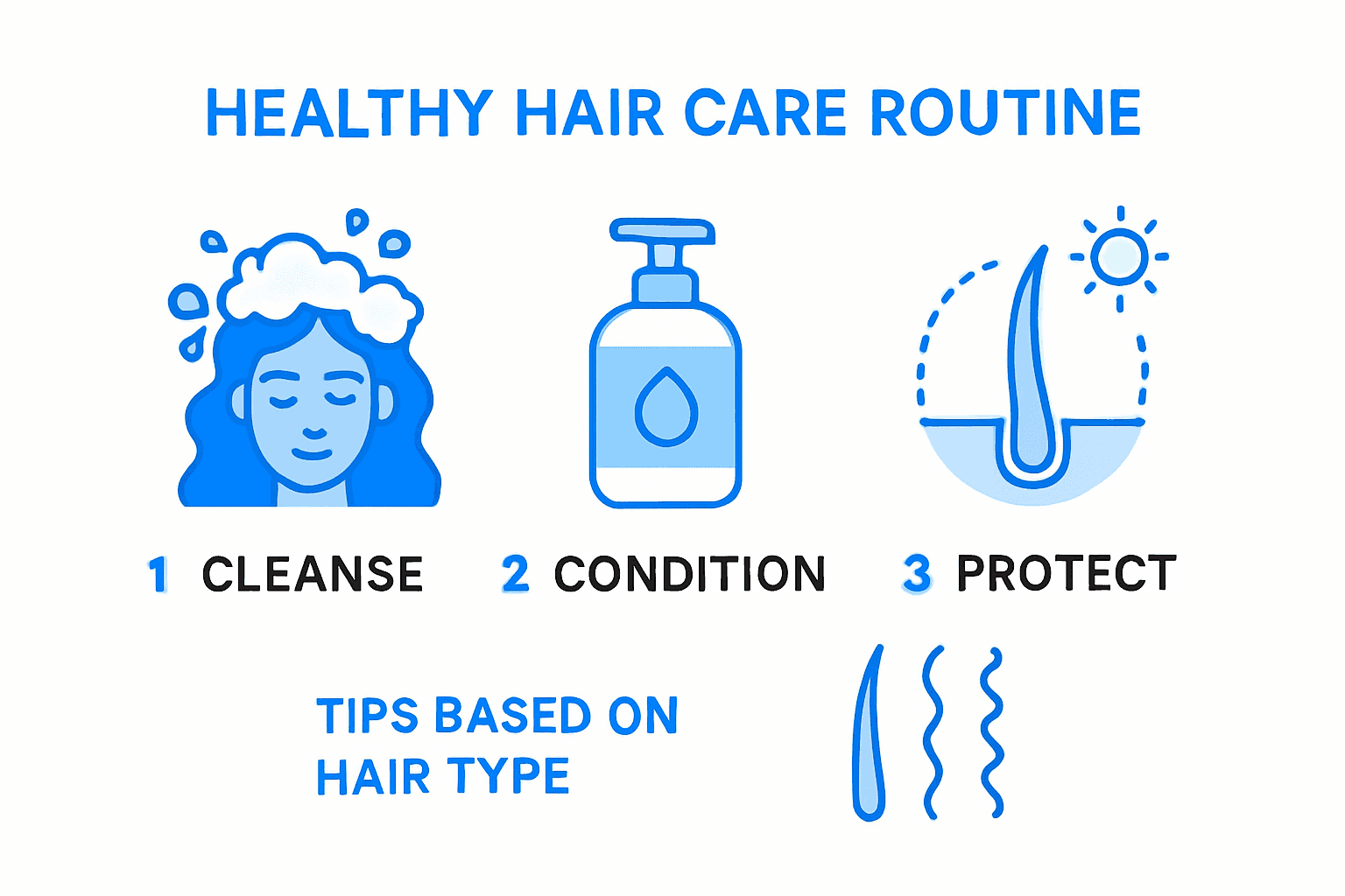 Step-by-step healthy hair care routine infographic
