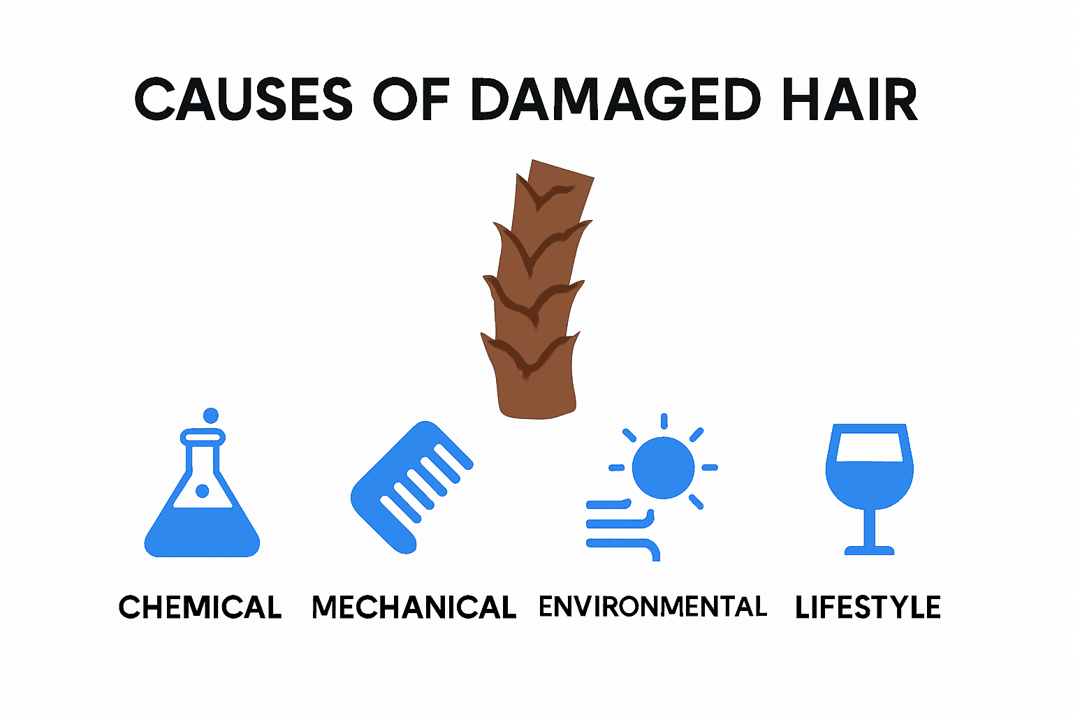Infographic showing causes of damaged hair