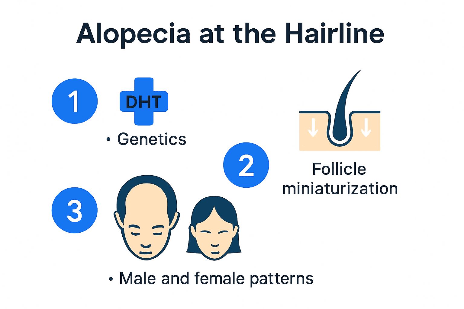 Alopecia on hairline infographic showing causes and patterns