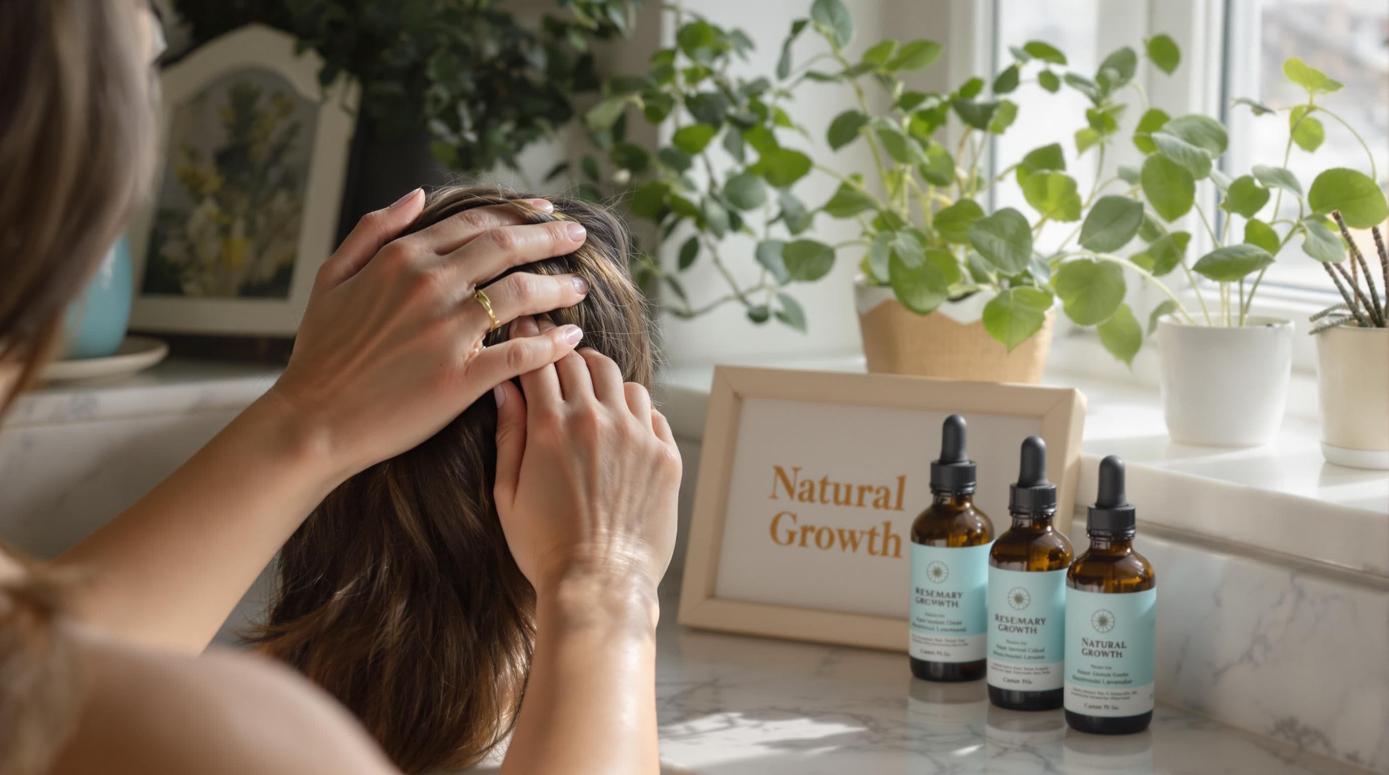 Close-up scalp massage with oils showing natural hair care ritual