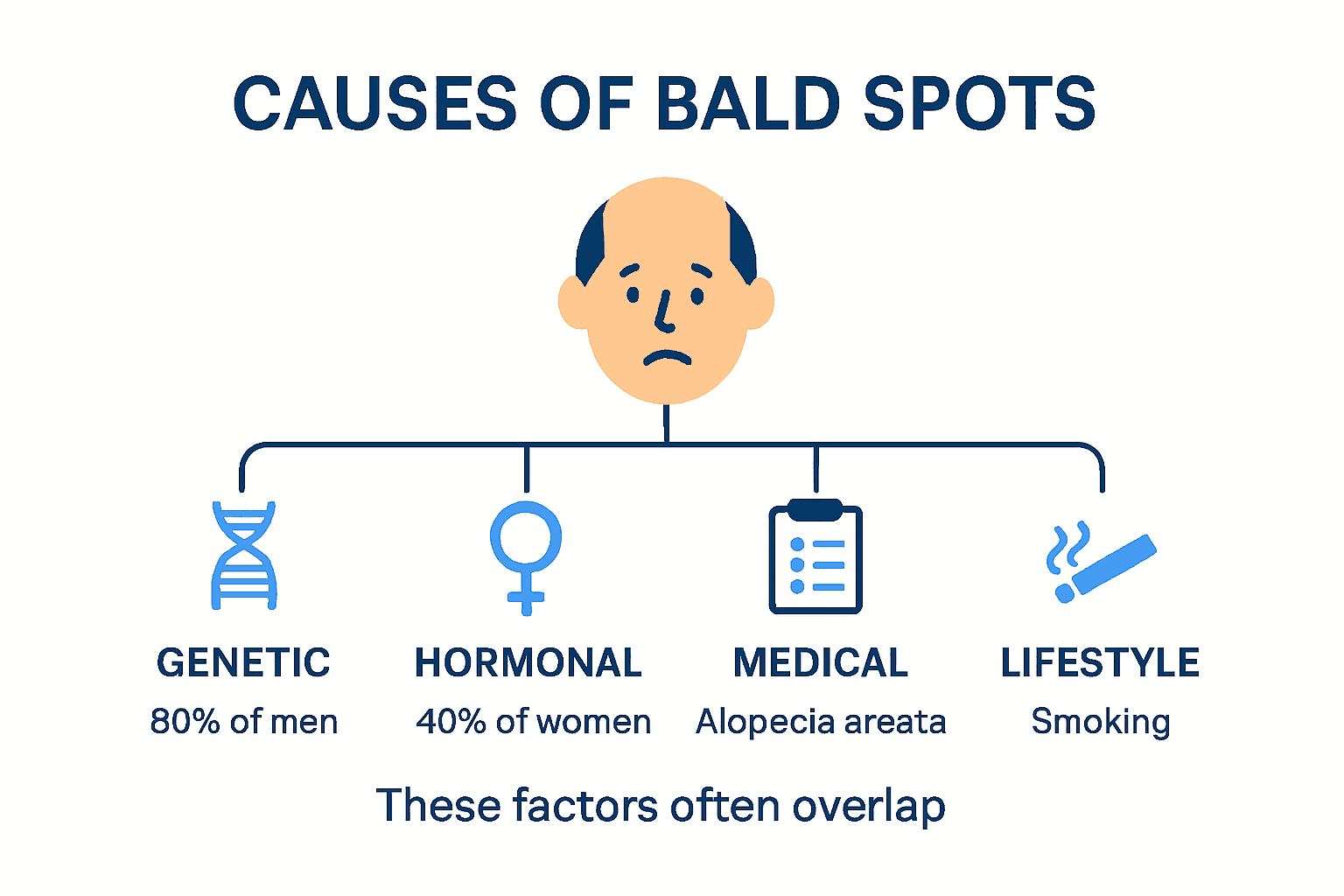Infographic showing main causes of bald spots