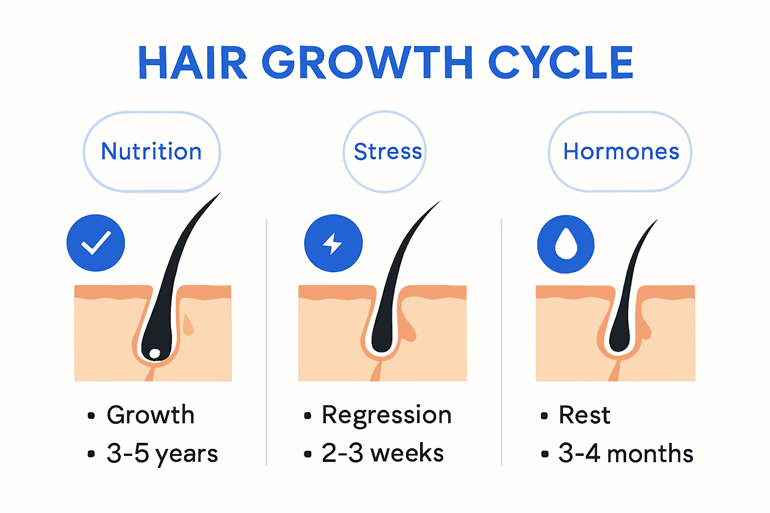 Infographic showing the three phases of hair growth cycle
