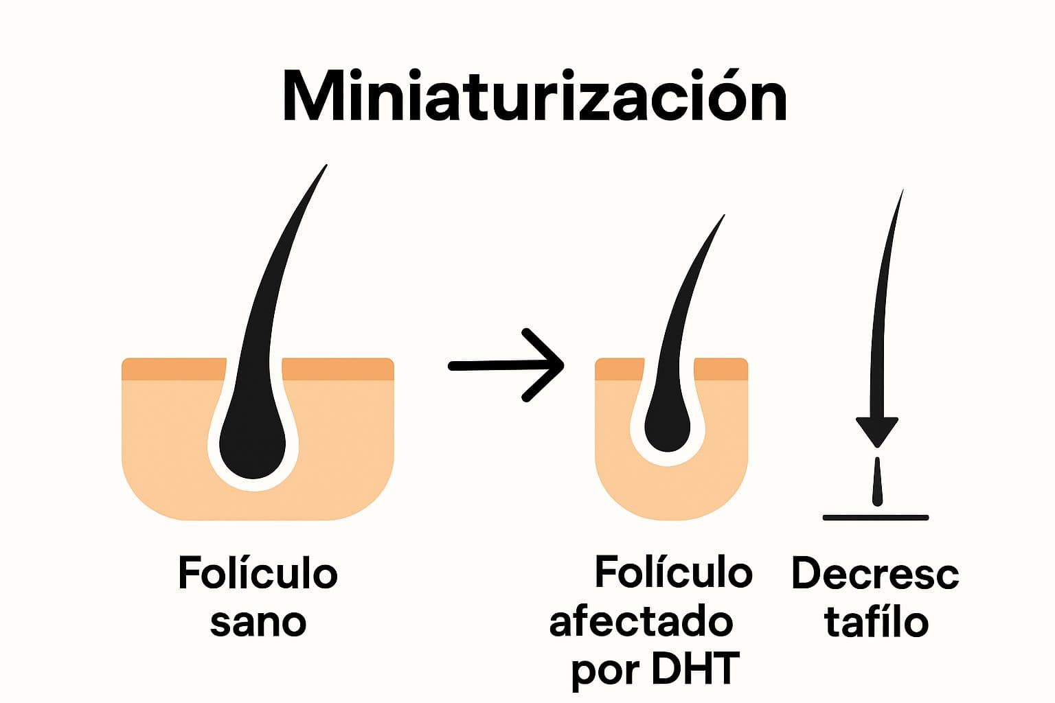 Comparación visual folículo sano versus dañado por DHT