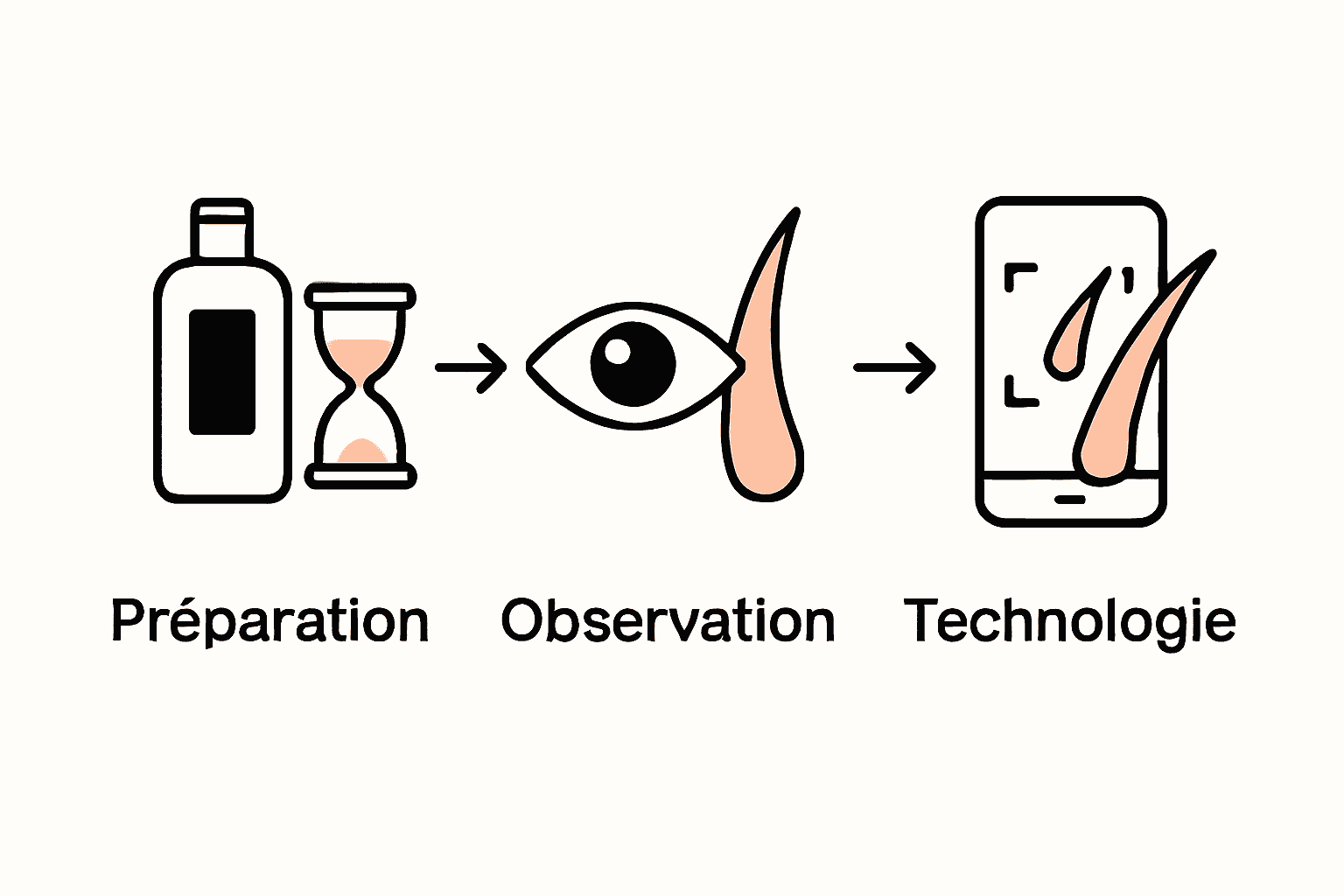 Infographie des 3 étapes principales de l’analyse capillaire
