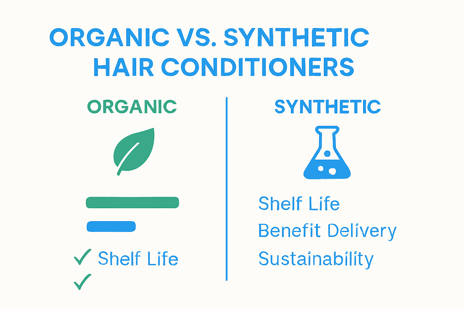 Infographic comparing organic and synthetic hair conditioners across ingredients and benefits.
