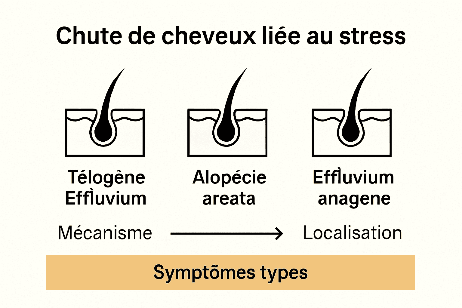 Schéma comparatif des différents types de perte de cheveux liée au stress