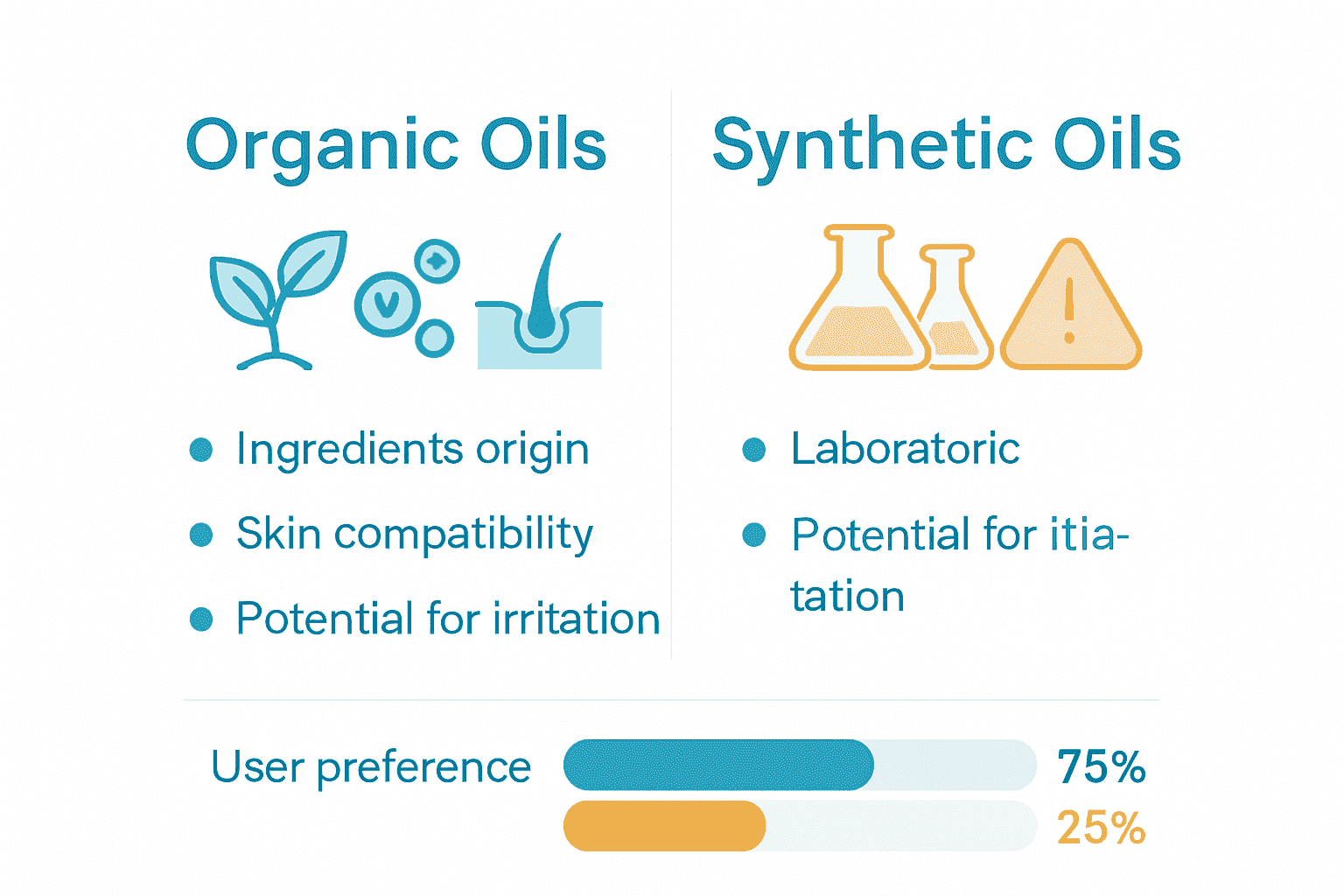 Side-by-side infographic comparing organic and synthetic hair growth oils