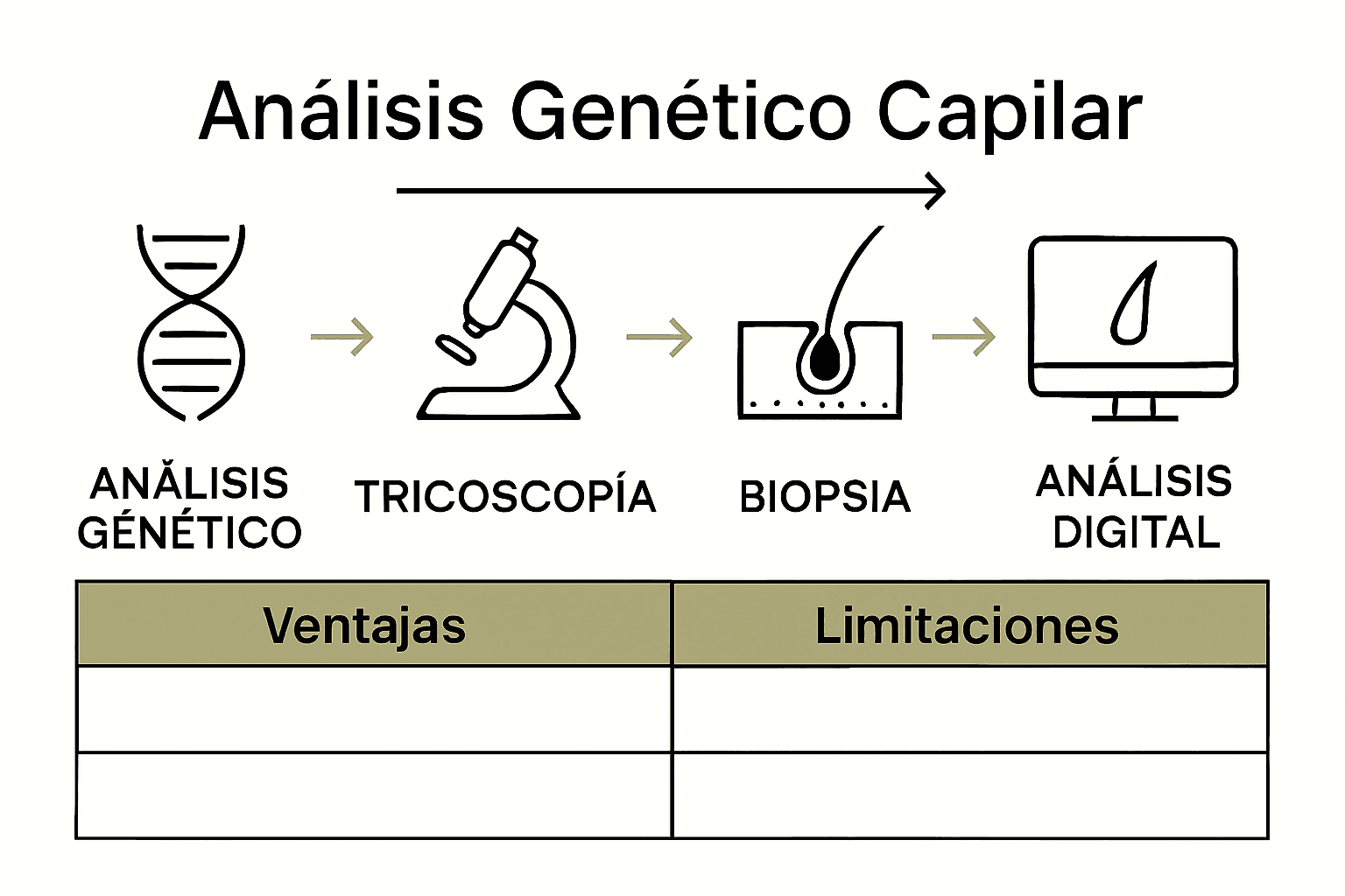Comparación visual de métodos de diagnóstico capilar