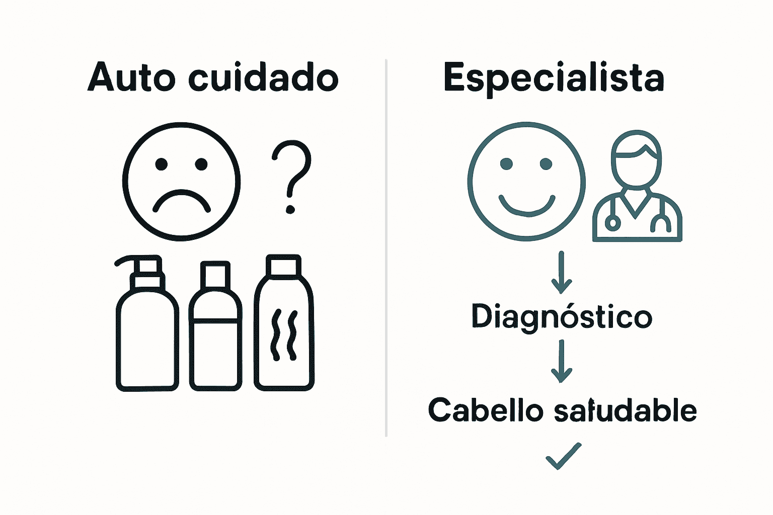 Infographic comparing self-care and specialist diagnosis for hair health