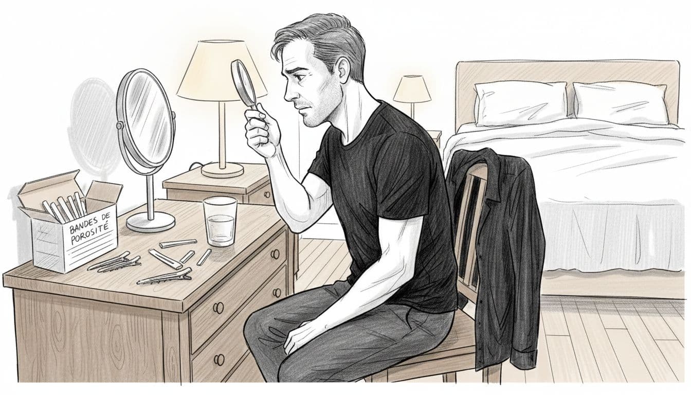 Un homme utilise des accessoires pour examiner lui-même son cuir chevelu.