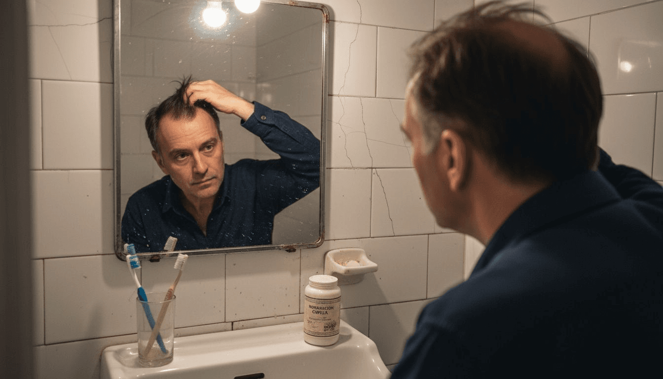 Hombre observa con atención una zona donde se le está cayendo el pelo de forma desigual