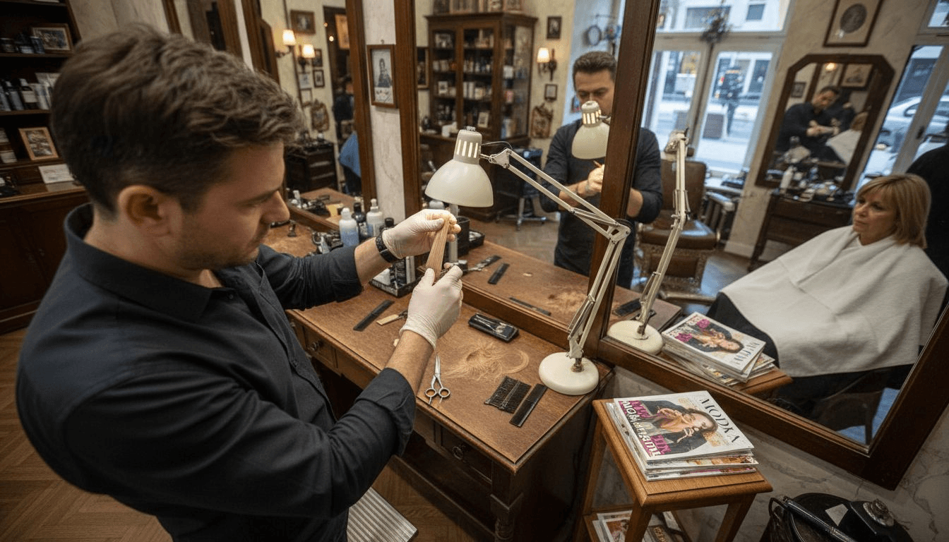 Profesional de belleza revisando la salud y textura del cabello