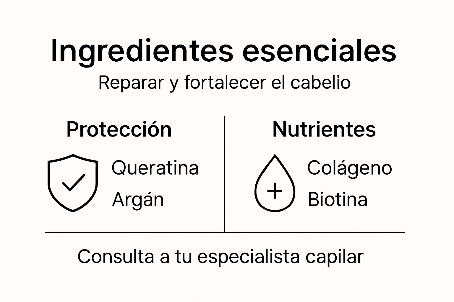 Guía visual con los ingredientes clave para recuperar el cabello dañado