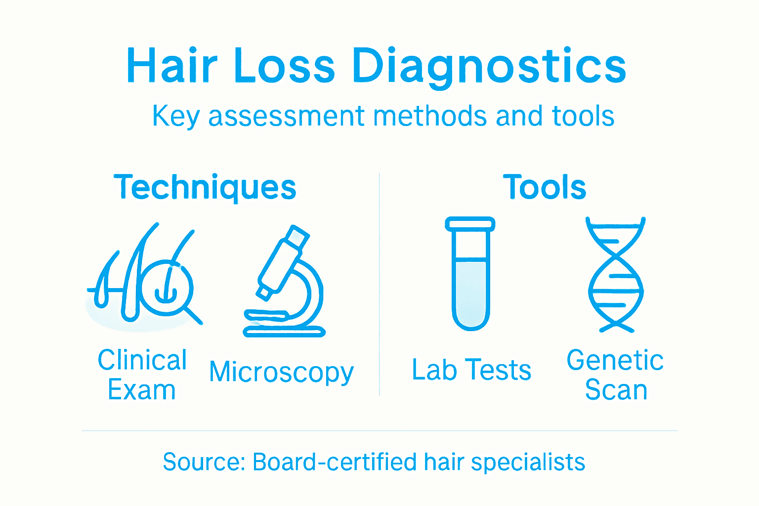 Infographic summarizing hair loss diagnostic methods