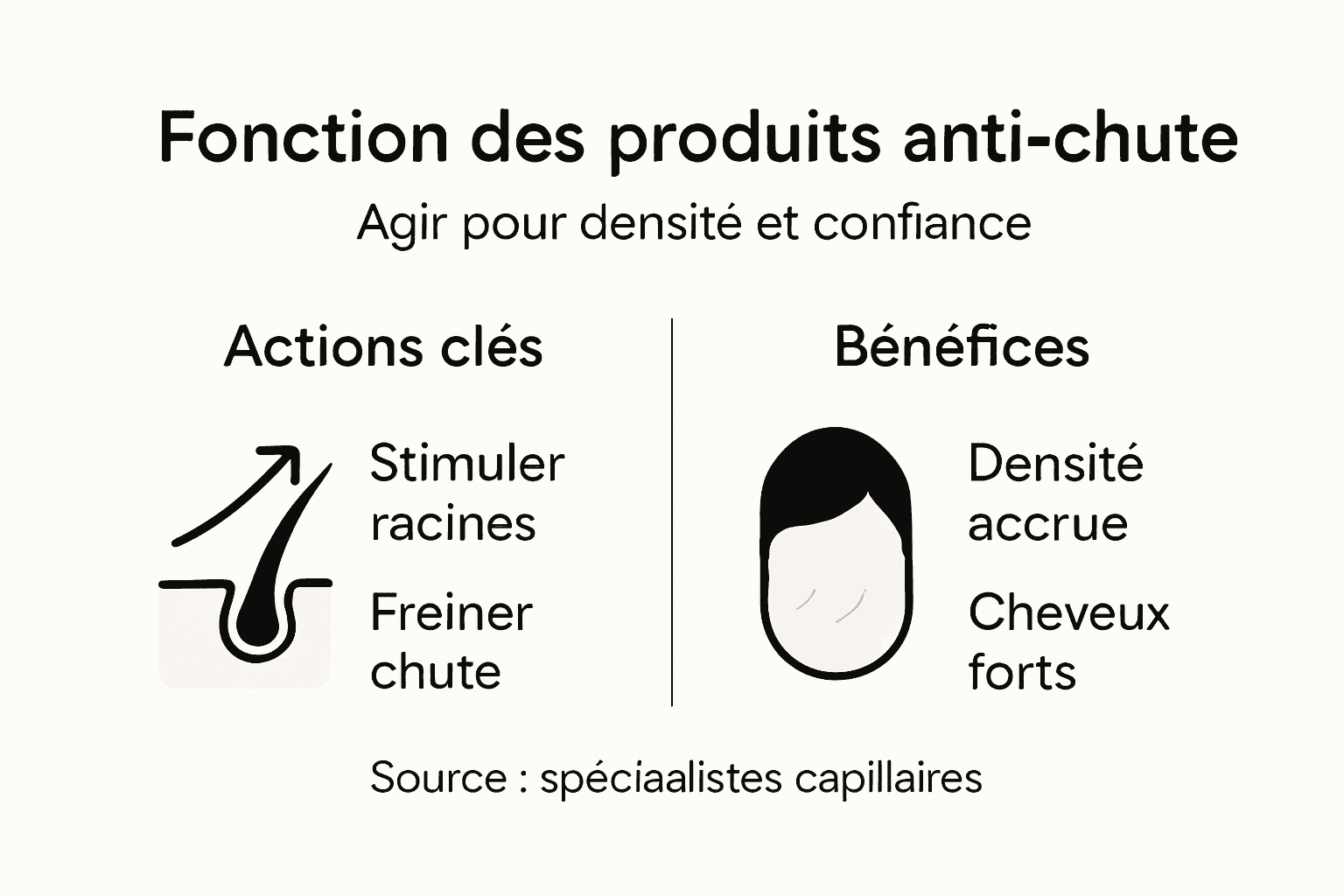 Infographie récapitulative des principales actions anti-chute pour les cheveux