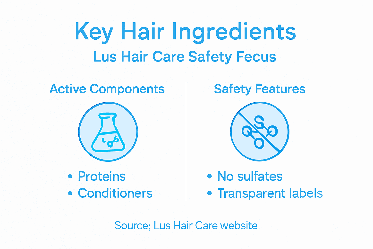 Infographic showing Lus Hair Care ingredient highlights