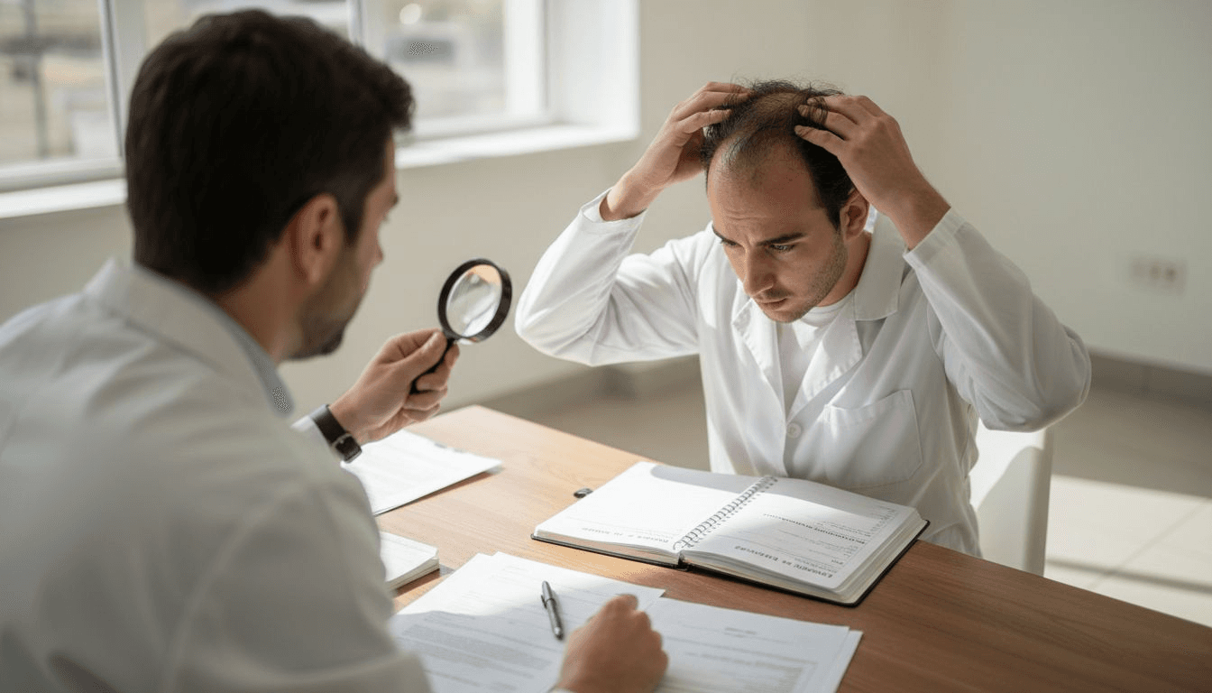 Consulta médica en la que se explican los diferentes tipos de caída del cabello