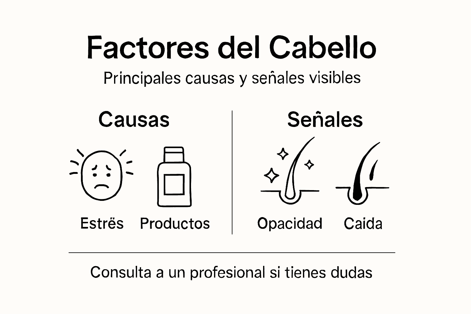 Infografía sobre las principales causas y señales de problemas en el cabello