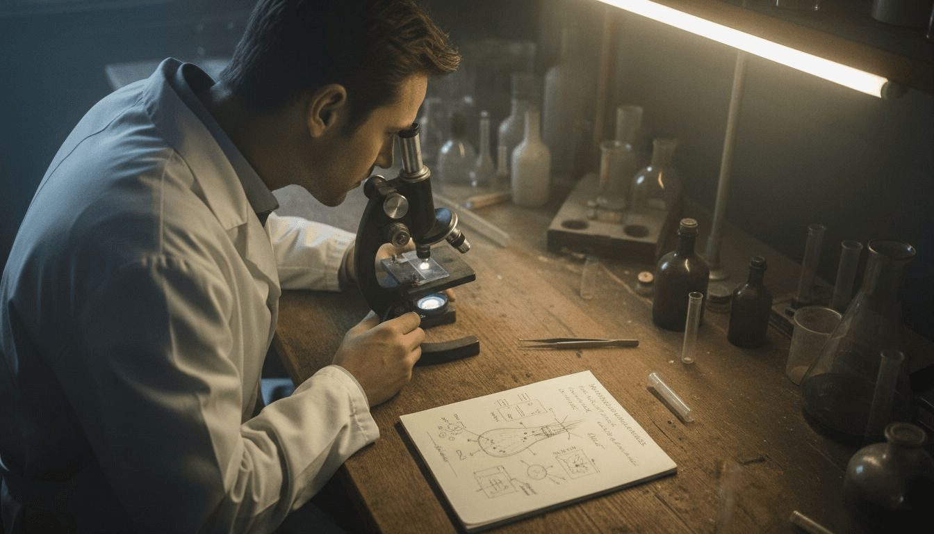 Ein Wissenschaftler untersucht eine Haarwurzel unter dem Mikroskop.