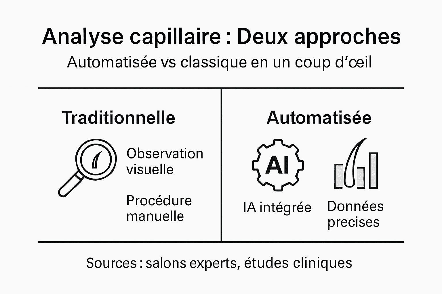 Visuel comparatif illustrant deux méthodes d’analyse des cheveux