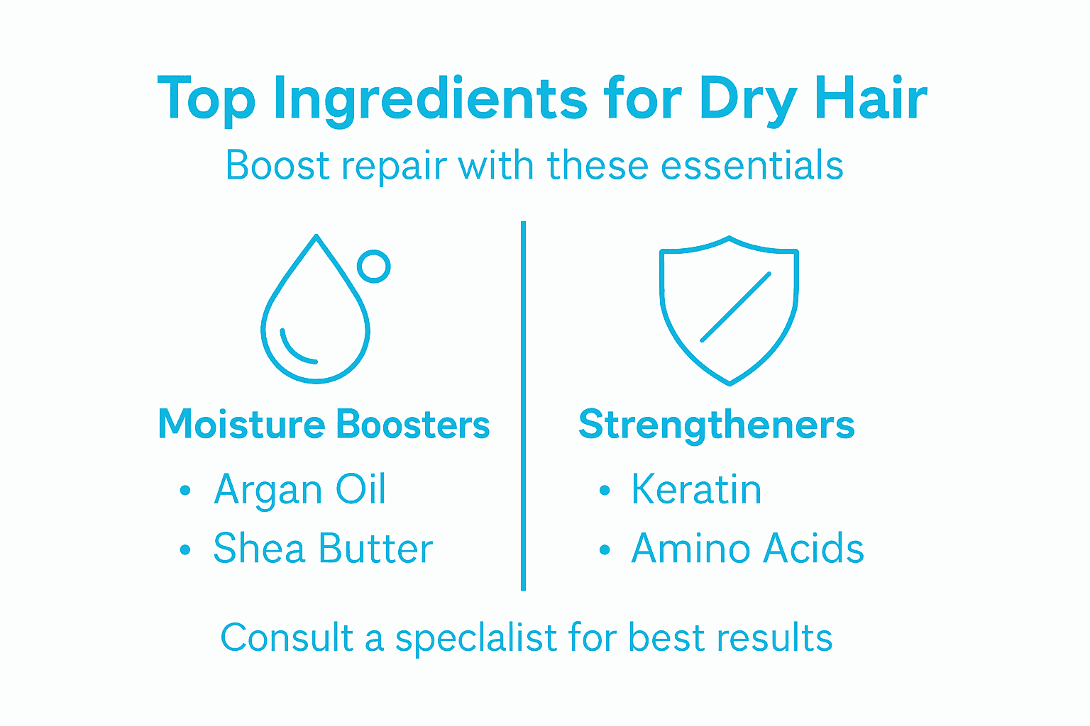 Infographic with key ingredients for dry hair