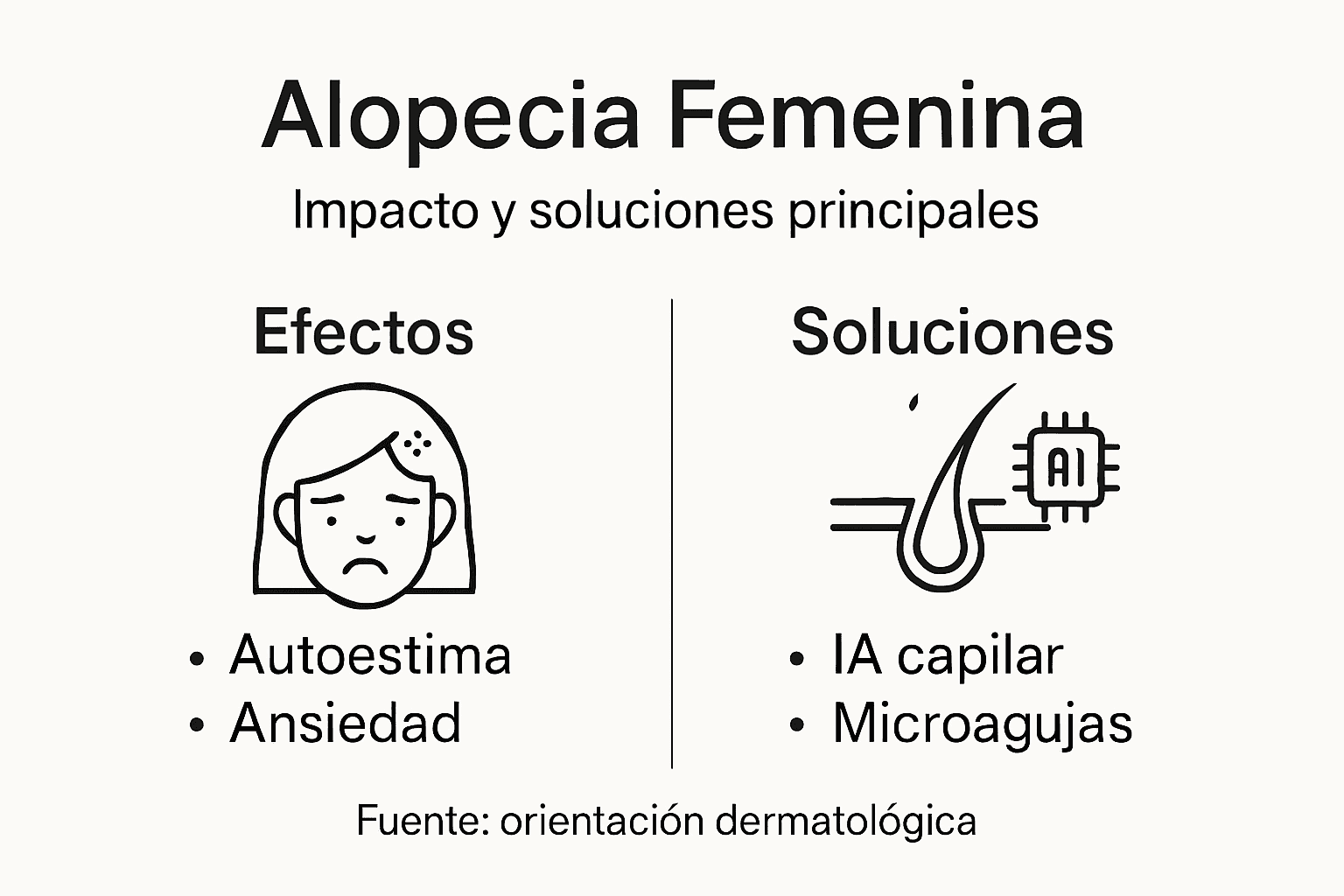 Guía visual sobre las causas, consecuencias y alternativas para tratar la caída de cabello en mujeres