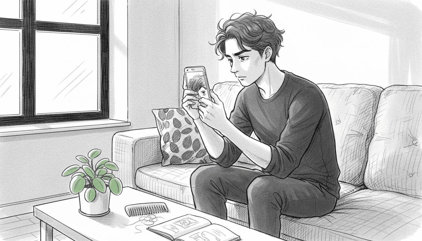 Un homme examine l’état de son cuir chevelu chez lui