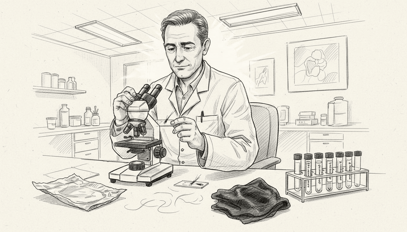 Un technicien s'apprête à analyser des cheveux au microscope.