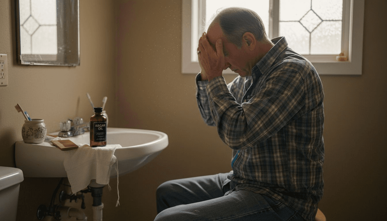 Man massaging argan oil into his scalp