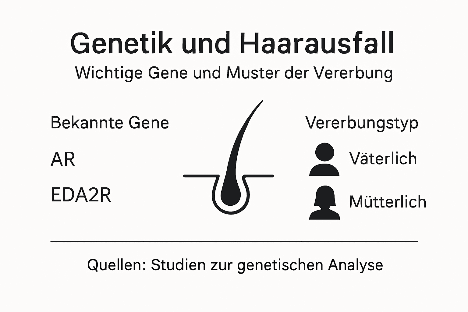 Eine anschauliche Grafik veranschaulicht, wie unsere Gene den Haarausfall beeinflussen und welche Rolle die Vererbung dabei spielt.
