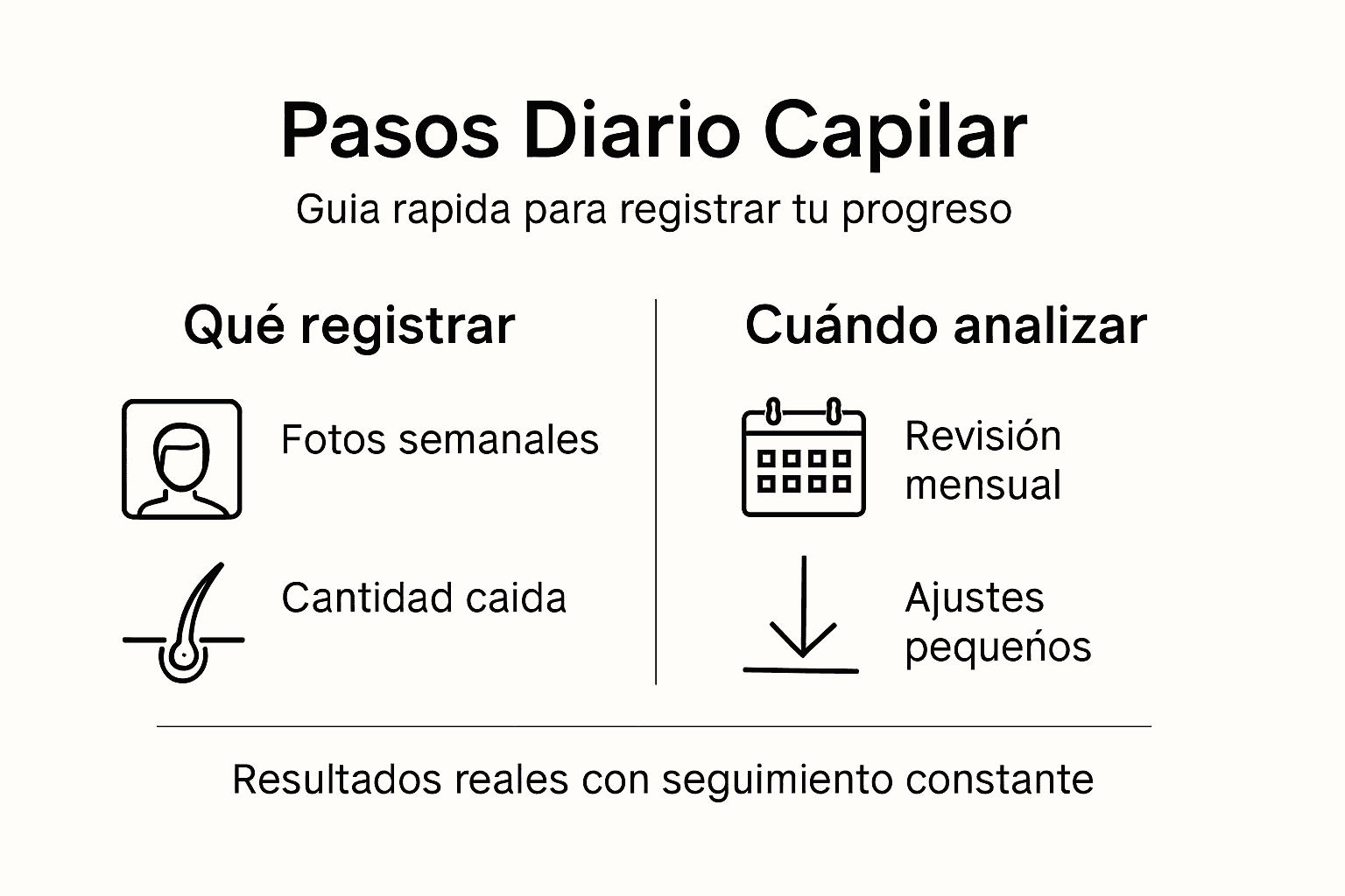 Infografía con las etapas esenciales para llevar un diario de crecimiento del cabello