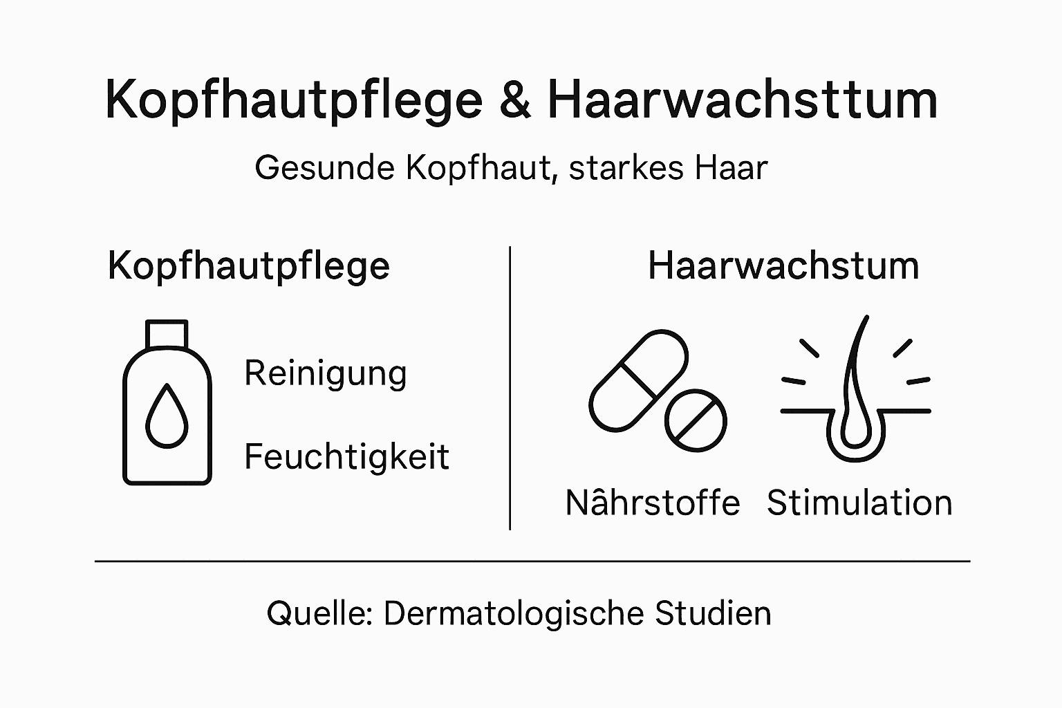 Die Infografik veranschaulicht Schritt für Schritt, wie eine gesunde Kopfhaut gepflegt wird und welche Faktoren das Haarwachstum positiv beeinflussen.