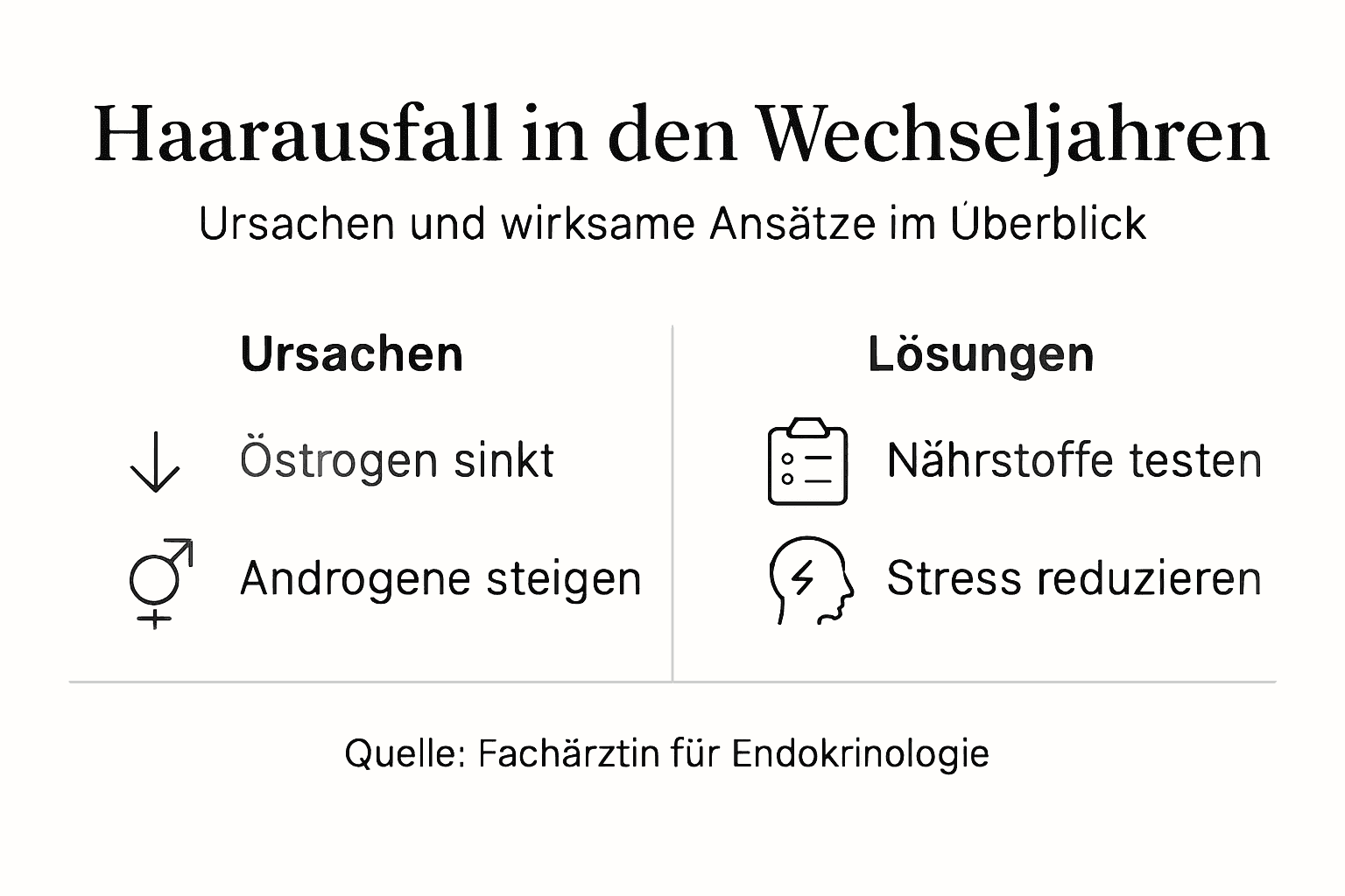 Grafik: Haarausfall in den Wechseljahren – Ursachen und praktische Tipps