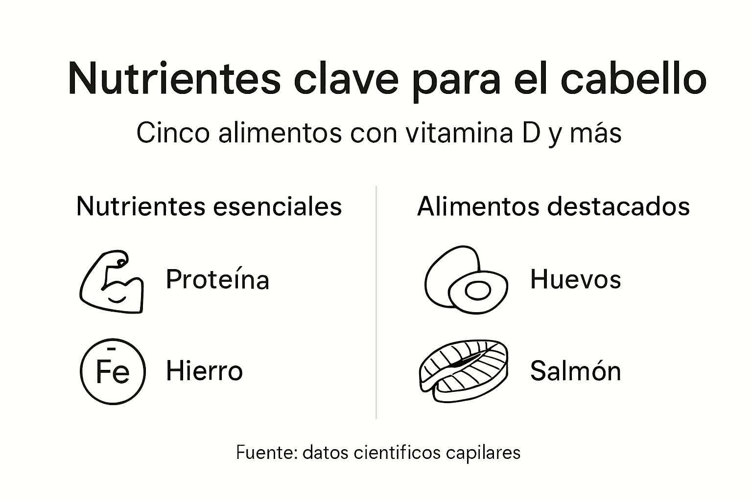 Infografía sobre los nutrientes esenciales para mantener un cabello sano y fuerte