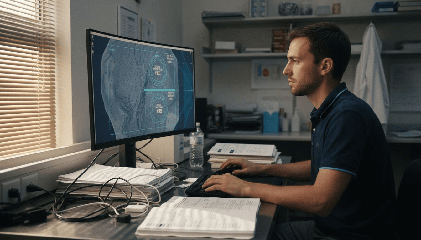 Technician reviewing AI scalp analysis results