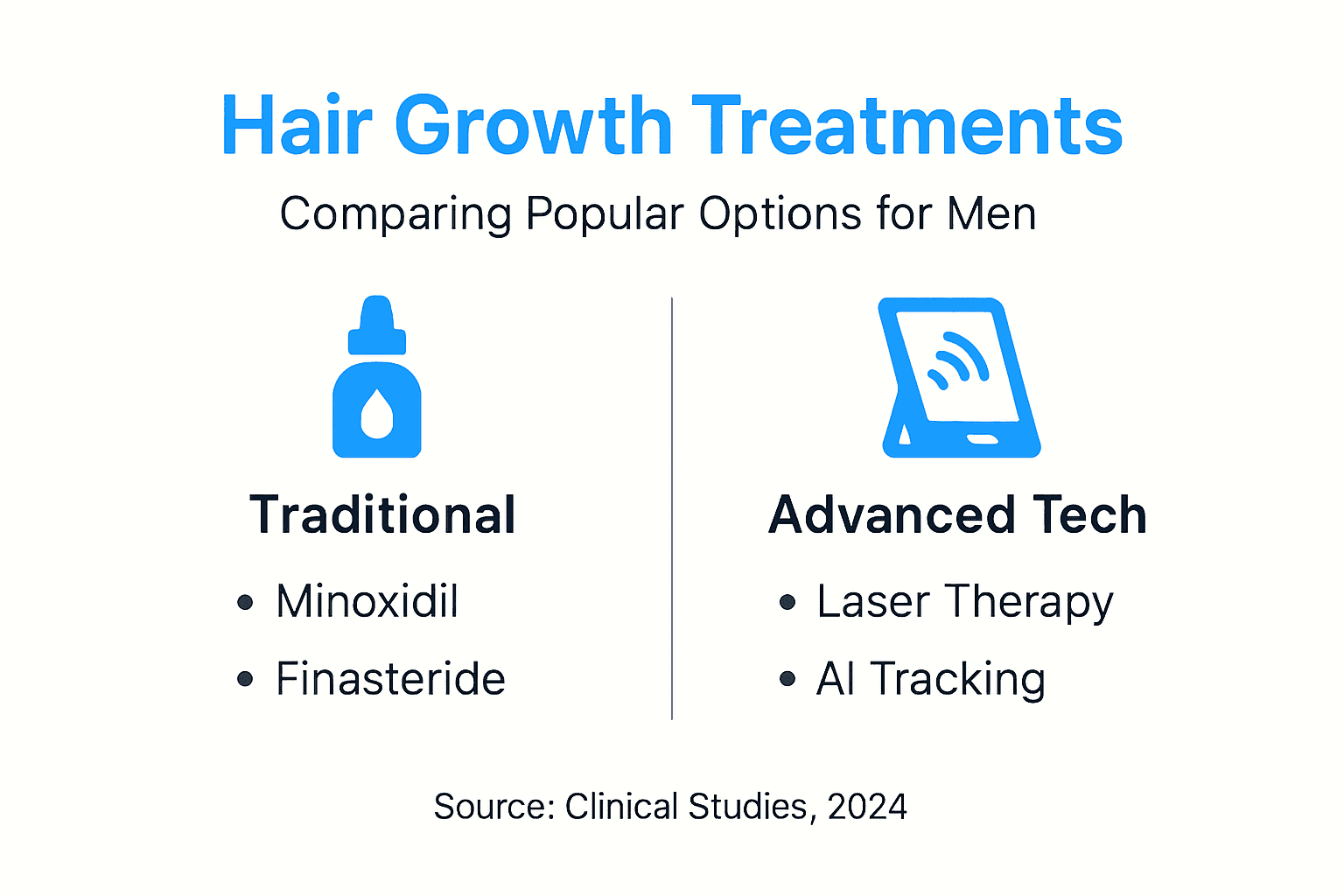 Infographic comparing men's hair growth treatments